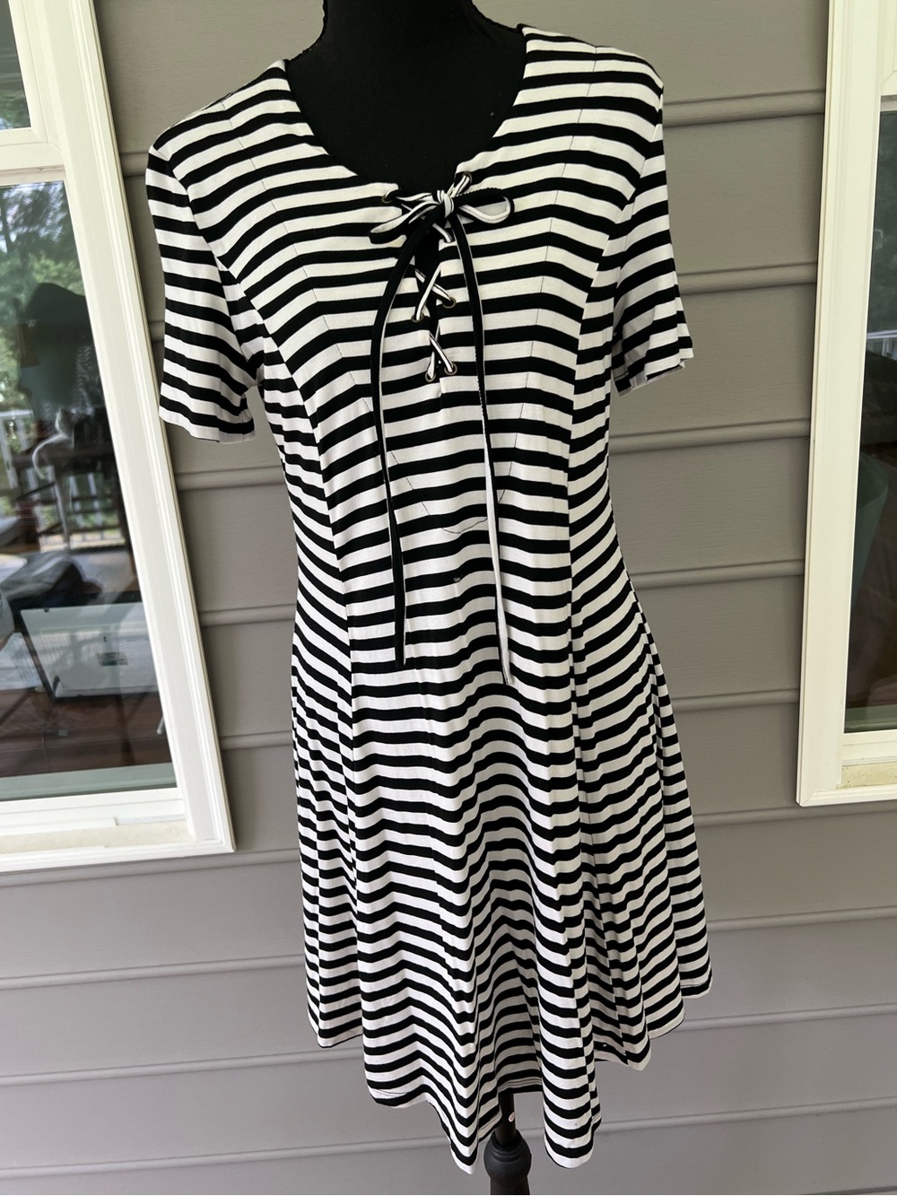 Altar’d State Beetlejuice Halloween Lace Up Striped Mini Dress M Black White